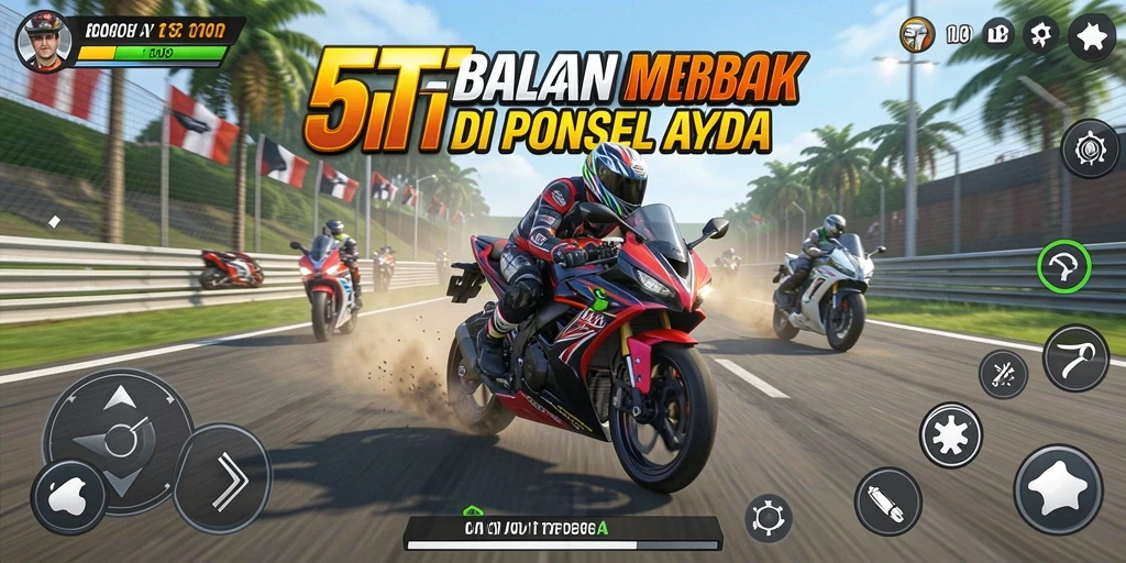 Screenshot gameplay 5RT dengan balapan motor yang seru dan mendebarkan.