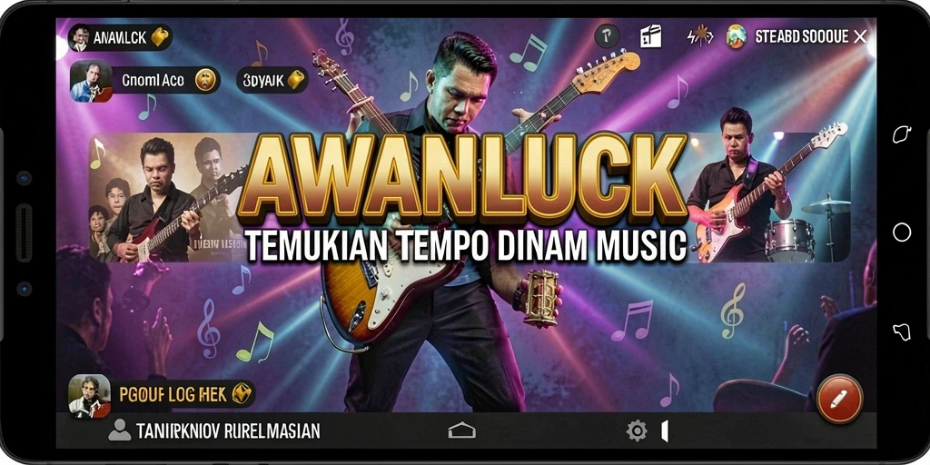 Tangkapan layar utama AWANLUCK menampilkan aksi seru dalam permainan musik.