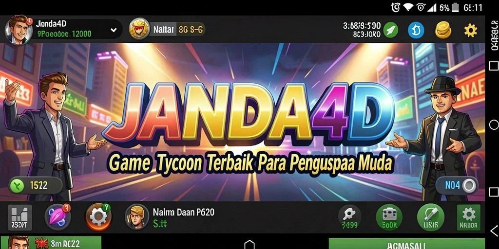 Screenshot gameplay JANDA4D menunjukkan aksi mengelola bisnis yang dinamis.