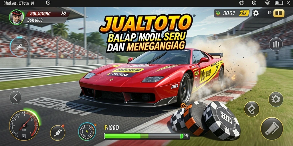 Screenshot utama JUALTOTO menampilkan aksi balap yang seru dan cepat.