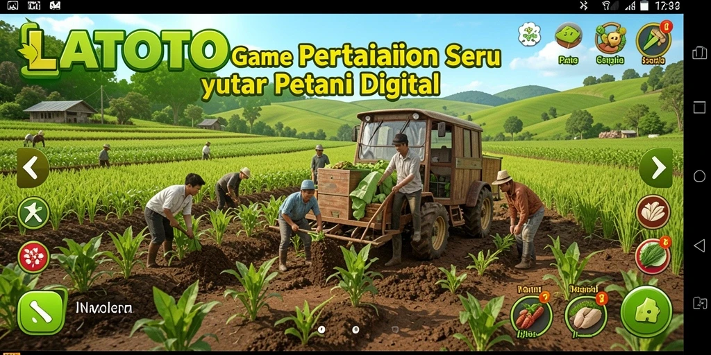 Tampilan gameplay LATOTO dengan pertanian yang subur dan interaksi sosial.