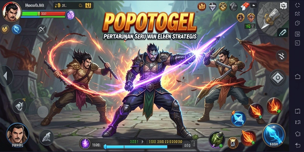 Tampilan pertarungan seru dalam POPOTOGEL yang memperlihatkan aksi karakter.