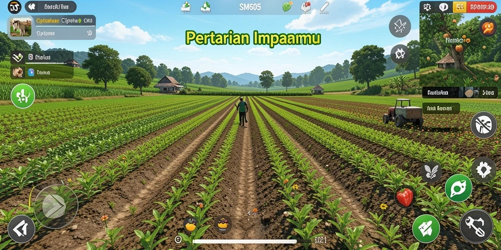 Screenshot SM605 menunjukkan gameplay bertani yang seru dan menarik.