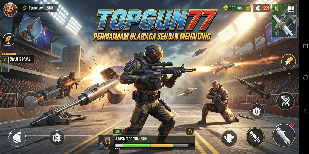 Tampilan gameplay aksi mendebarkan dari TOPGUN77.
